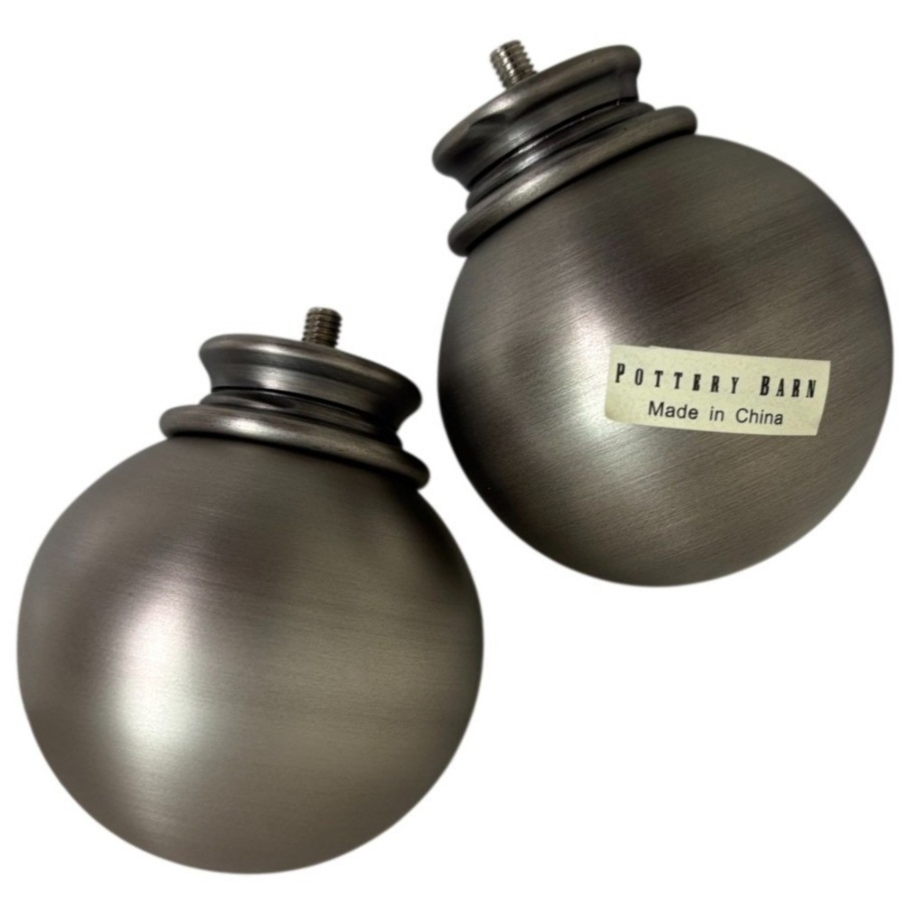 Set of 2 POTTERY BARN Large Ball Finials 1.25" Diameter Pewter NEW OPEN BOX PB